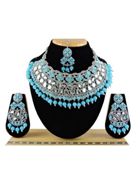 Mystic Silver Rodium Polish Beads Work Necklace Set