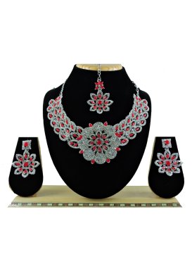 Mystic Silver Rodium Polish Red and Silver Color Necklace Set