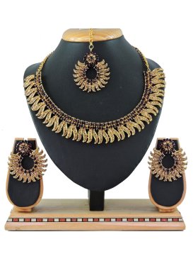 Mystic Stone Work Gold Rodium Polish Alloy Necklace Set For Party
