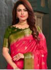 Olive and Rose Pink Woven Work Designer Contemporary Saree - 1