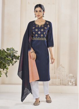 Navy Blue and Off White Embroidered Work Readymade Designer Suit