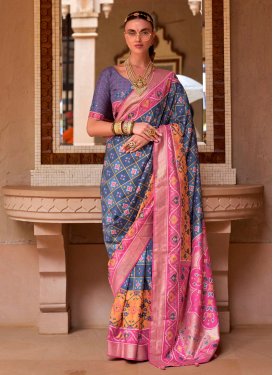 Navy Blue and Pink Traditional Designer Saree For Festival