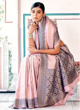 Navy Blue and Pink Woven Work Traditional Designer Saree