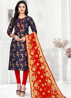 Navy Blue and Red Art Silk Trendy Churidar Salwar Kameez