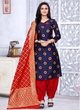 Navy Blue and Red Art Silk Trendy Patiala Salwar Kameez