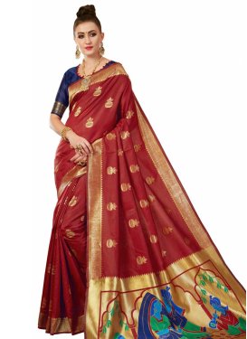 Navy Blue and Red Designer Traditional Saree
