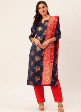 Navy Blue and Red Pant Style Designer Salwar Suit
