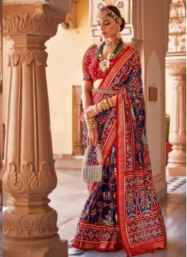 Navy Blue and Red Traditional Designer Saree