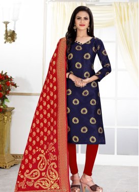 Navy Blue and Red Trendy Churidar Salwar Kameez For Casual