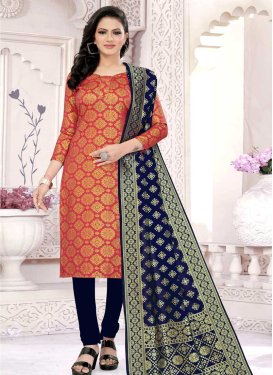 Navy Blue and Red Trendy Churidar Salwar Suit