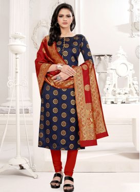 Navy Blue and Red Trendy Churidar Suit