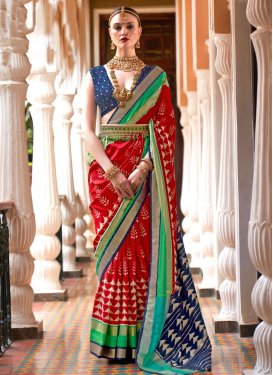 Navy Blue and Red Trendy Classic Saree