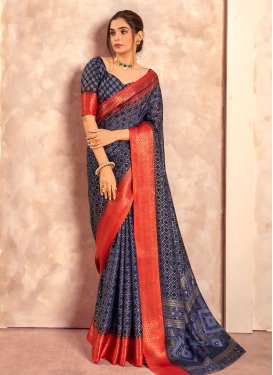 Navy Blue and Red Woven Work Dola Silk Trendy Classic Saree