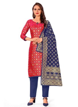Navy Blue and Red Woven Work Pant Style Classic Salwar Suit
