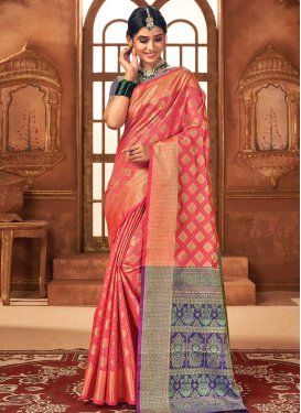 Navy Blue and Rose Pink Contemporary Style Saree