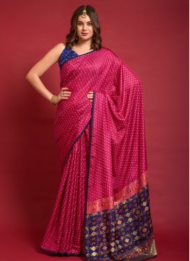 Navy Blue and Rose Pink Print Work Designer Contemporary Style Saree