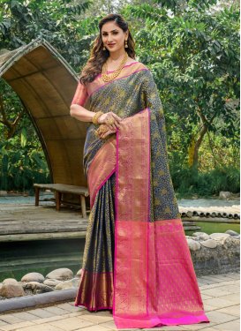 Navy Blue and Rose Pink Trendy Classic Saree