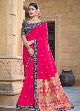 Navy Blue and Rose Pink Trendy Classic Saree