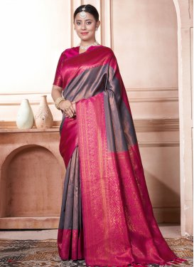 Navy Blue and Rose Pink Trendy Classic Saree For Ceremonial