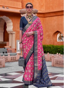 Navy Blue and Rose Pink Trendy Saree For Festival