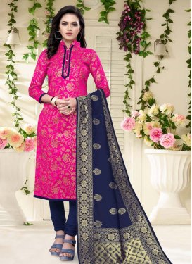 Navy Blue and Rose Pink Trendy Straight Salwar Kameez For Casual
