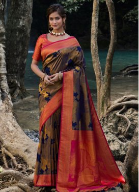 Navy Blue and Rose Pink Woven Work Designer Contemporary Saree