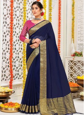 Navy Blue and Rose Pink Woven Work Trendy Classic Saree