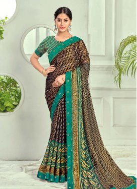 Navy Blue and Teal Brasso Traditional Designer Saree