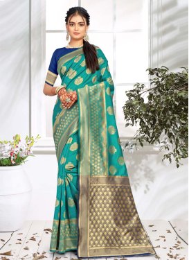 Navy Blue and Teal  Designer Contemporary Saree