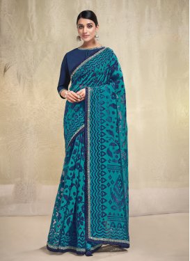 Navy Blue and Teal  Designer Traditional Saree