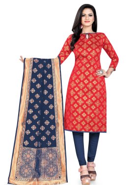 Navy Blue and Tomato Trendy Straight Salwar Suit For Casual