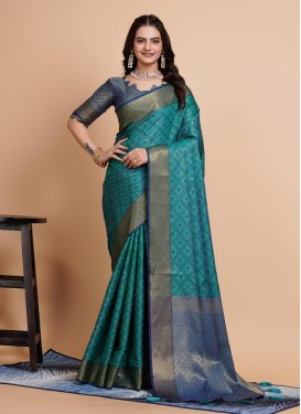 Navy Blue and Turquoise Trendy Classic Saree For Casual