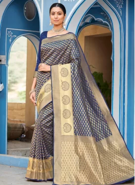 Navy Blue Art Silk Woven Work Trendy Saree for Women