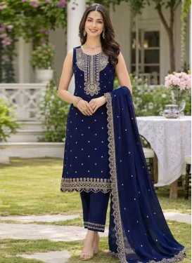 Navy Blue Georgette Embroidered Work Readymade Salwar Suit for Women