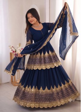 Navy Blue Georgette Embroidered Work Readymade Salwar Suit for Women