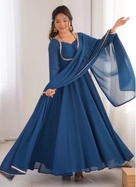 Navy Blue Georgette Lace Work Trendy Gown for Women