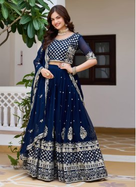 Navy Blue Georgette Readymade Lehenga Choli with Embroidered Work for Party