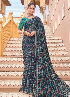 Navy Blue Georgette Traditional Saree with Bandhani Print Work for Ceremonial