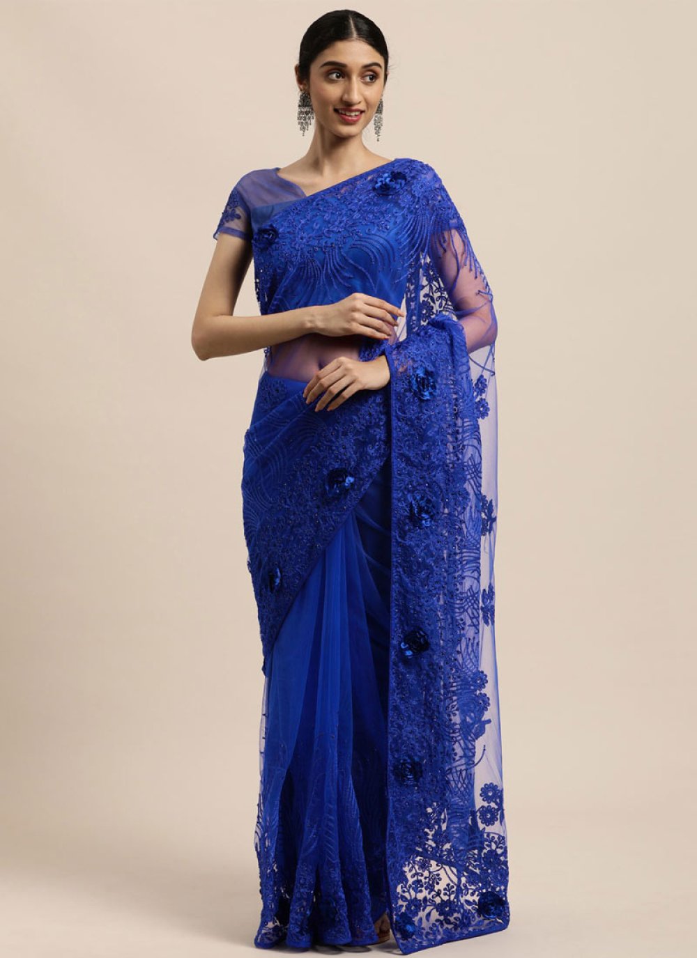 Buy Net Designer Contemporary Style Saree Online