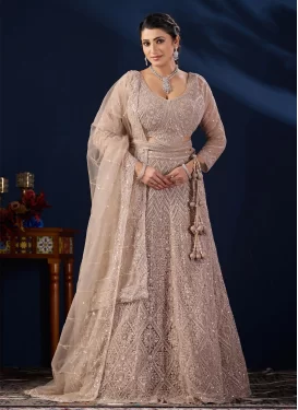 Net Designer Lehenga Choli with Cutdana Work for Bridal in Beige