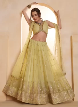 Net Designer Lehenga Choli with Cutdana Work for Women in Yellow