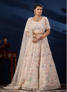 Net Designer Lehenga Choli with Embroidered Work for Bridal in Cream