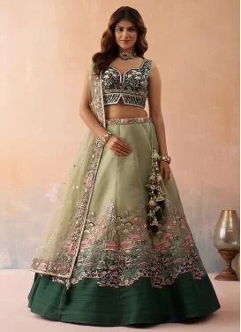 Net Designer Lehenga Choli with Embroidered Work for Festival in Green and Mint Green