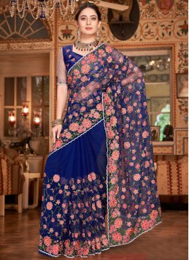 Net Embroidered Work Contemporary Style Saree