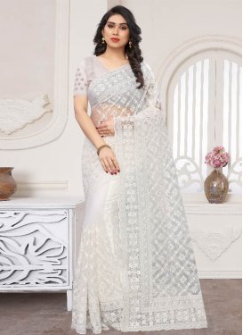 Net Embroidered Work Contemporary Style Saree