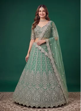 Net Embroidered Work Designer Lehenga Choli in Sea Green