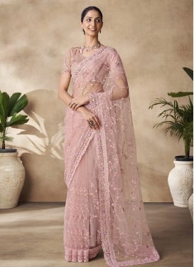 Net Embroidered Work Trendy Classic Saree