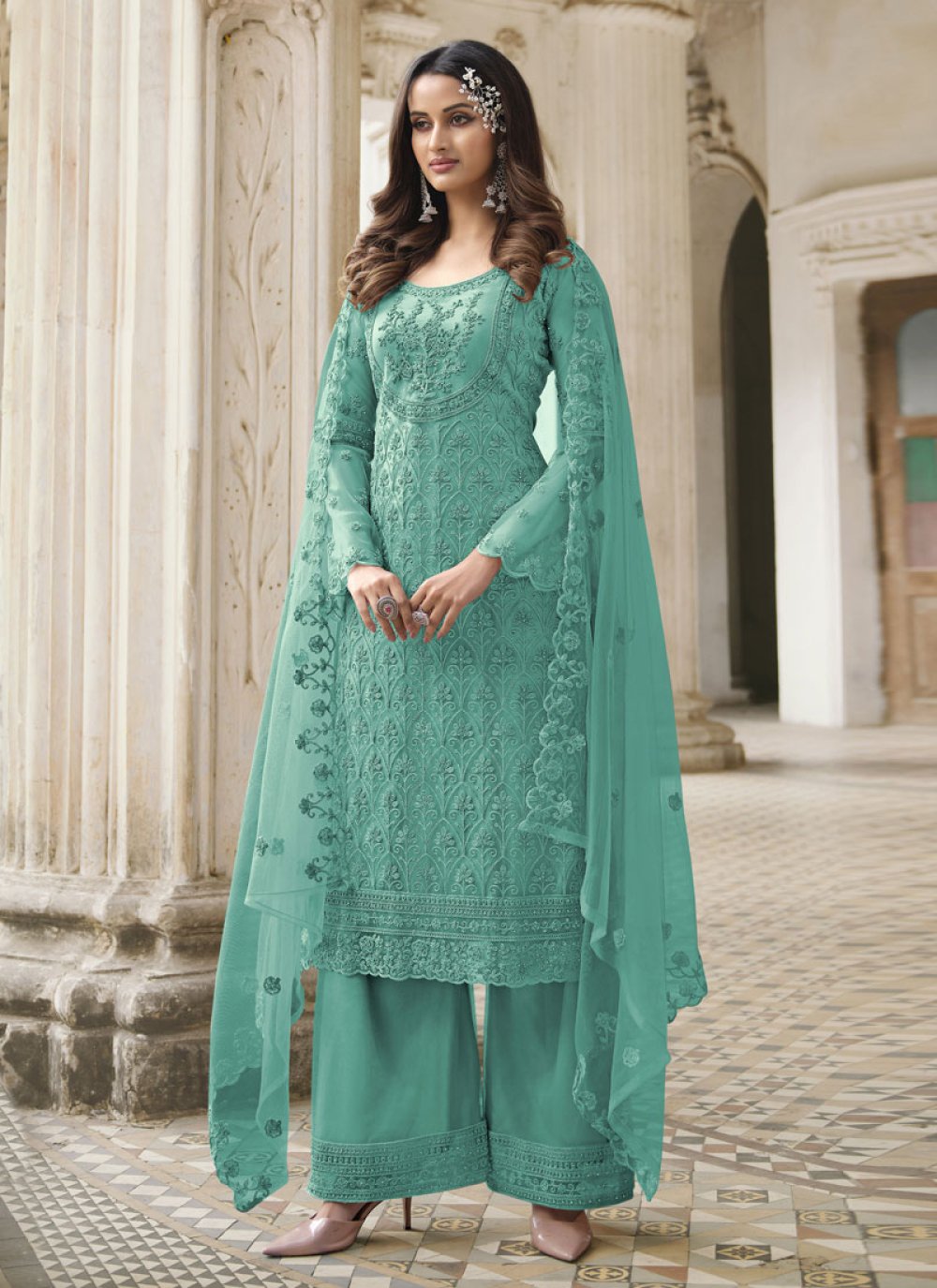 Net Palazzo Style Pakistani Salwar Suit