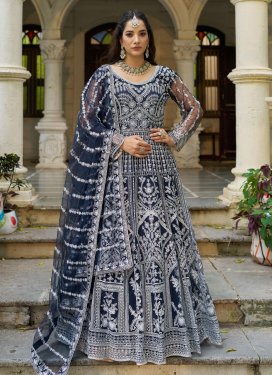 Net Trendy Gown in Navy Blue with Embroidered Work for Festival