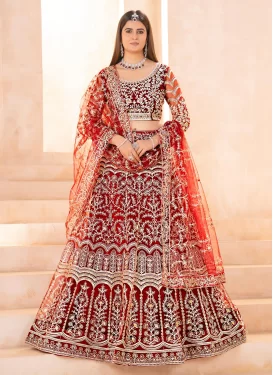 Net Trendy Lehenga Choli in Maroon with Embroidered Work for Festival